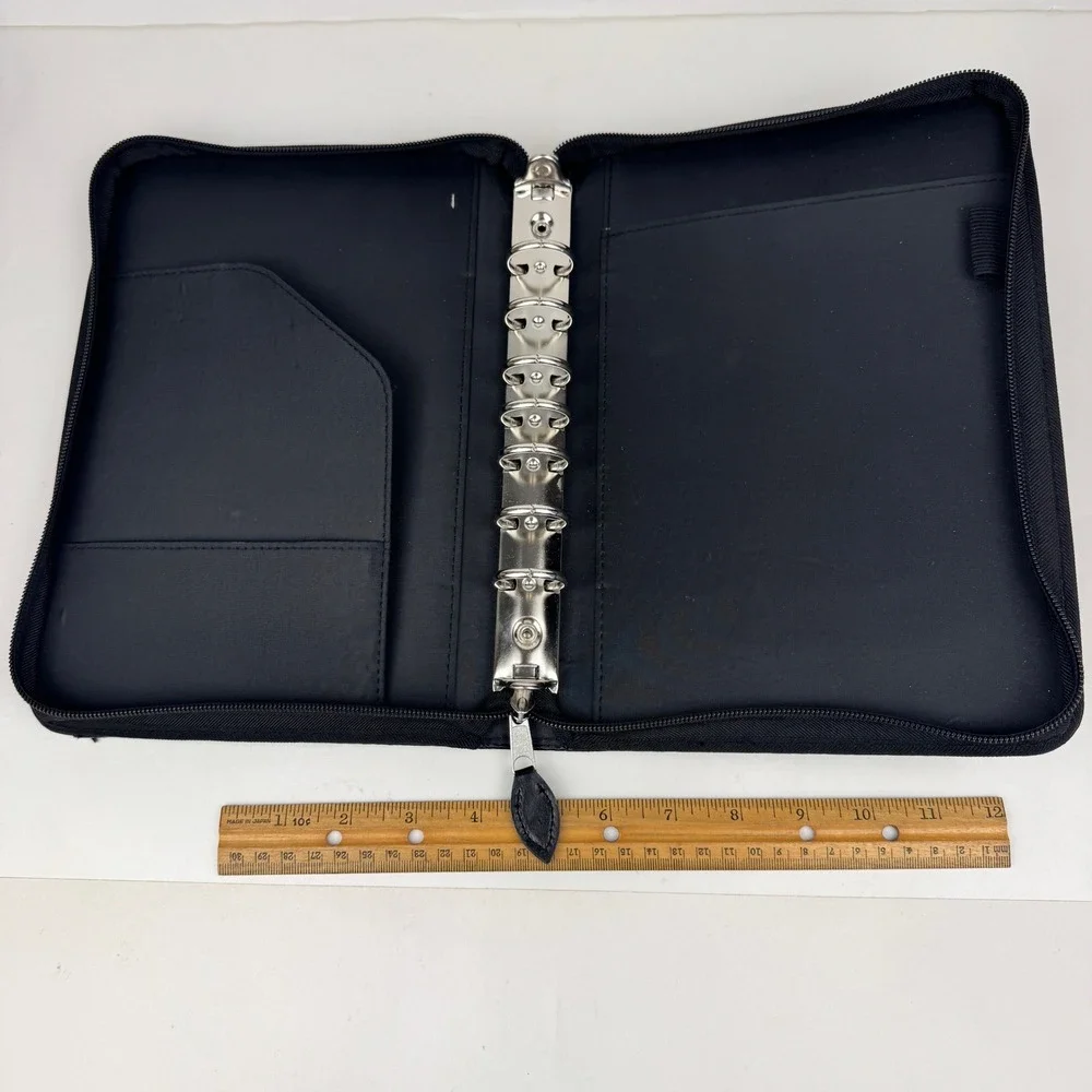 Vtg Day Timer Faux Leather Black Zip Planner Binder Textured Diamond Shape READ‎